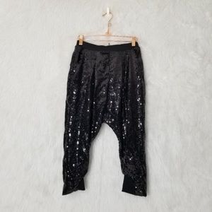 Dance Wear Black Sequin Dropped Crotch Harem Pants